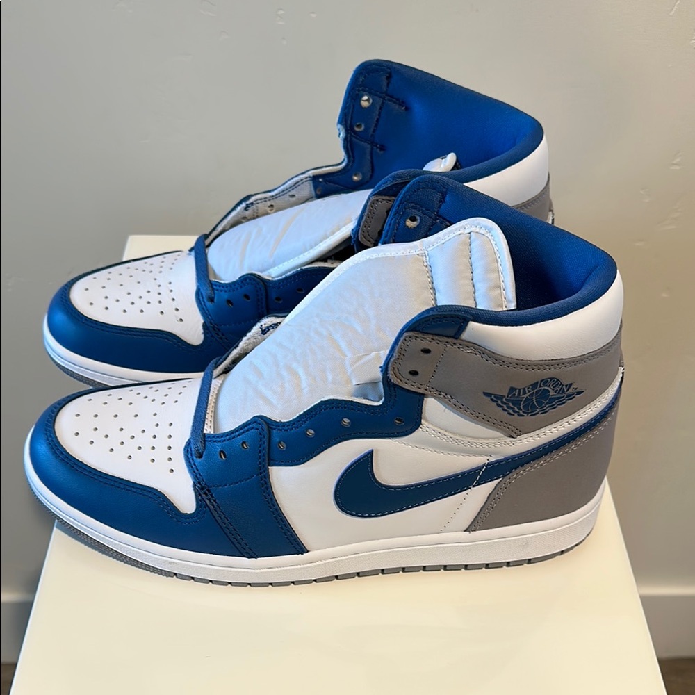Blue and White High-Top Sneakers